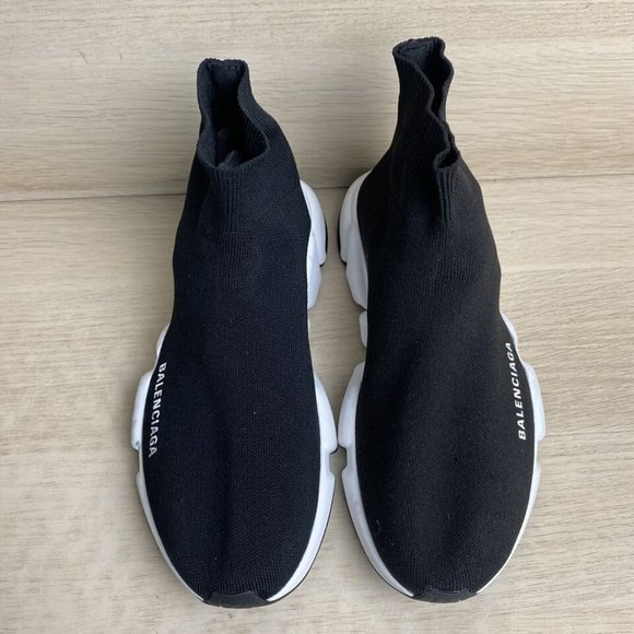 Balenciaga SPEED TRAINER Black Knit Pull On Fashion Sneakers